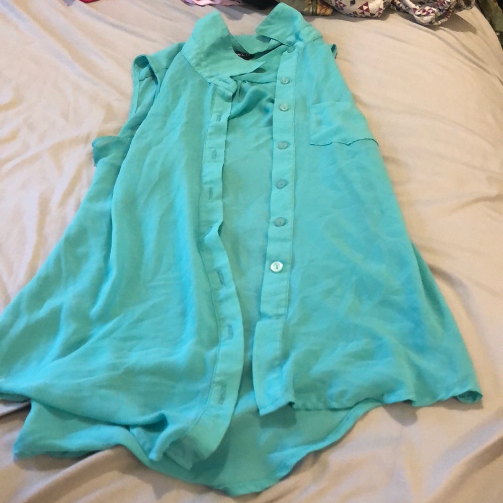 Teal button up tank